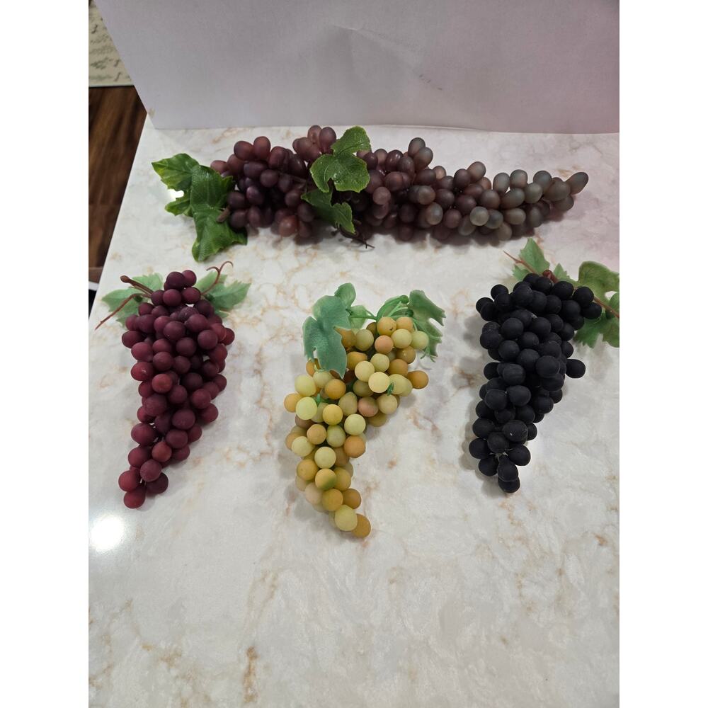 4 Piece Vintage Artificial Grape Clusters Rubber Props Faux Home Decor MCM